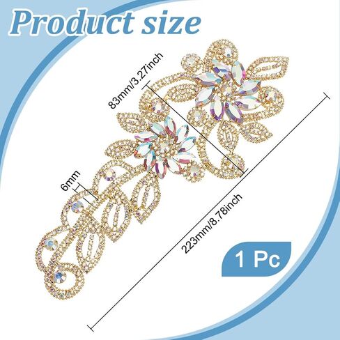 FINGERINSPIRE زهرة حزام الزفاف زين 8.8x3.3 "AB اللون حجر الراين خياطة على زخرفة ذهبية زين الأزهار الإصلاح حجر الراين بقع للفتيات النساء الملابس فستان الزفاف اليدوية DIY الحرف اليدوية in Saudi Arabia