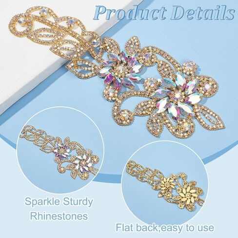 FINGERINSPIRE زهرة حزام الزفاف زين 8.8x3.3 "AB اللون حجر الراين خياطة على زخرفة ذهبية زين الأزهار الإصلاح حجر الراين بقع للفتيات النساء الملابس فستان الزفاف اليدوية DIY الحرف اليدوية in Saudi Arabia