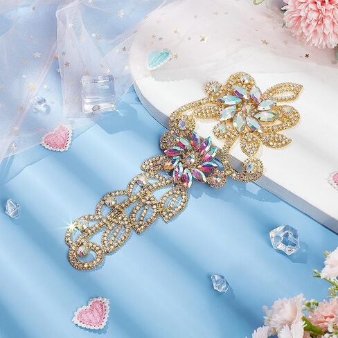 FINGERINSPIRE زهرة حزام الزفاف زين 8.8x3.3 "AB اللون حجر الراين خياطة على زخرفة ذهبية زين الأزهار الإصلاح حجر الراين بقع للفتيات النساء الملابس فستان الزفاف اليدوية DIY الحرف اليدوية in Saudi Arabia