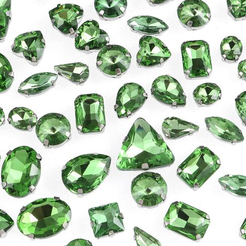 50 PCS Sew on Rhinestones Mixed Shapes Glass Rhinestones Sew on Crystal Gems Mental Flatback with Silver Claw for Jewelry Crafts Clothes DIY Craft Shoes Dress Jewelry Making Light Green in Saudi Arabia