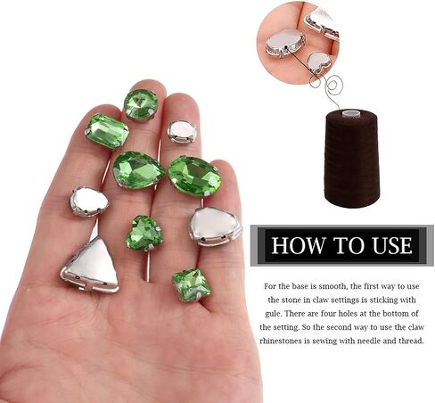 50 PCS Sew on Rhinestones Mixed Shapes Glass Rhinestones Sew on Crystal Gems Mental Flatback with Silver Claw for Jewelry Crafts Clothes DIY Craft Shoes Dress Jewelry Making Light Green in Saudi Arabia