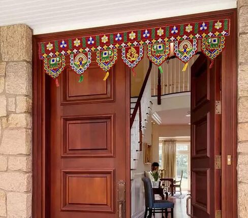 SATVIK Handmade Valvet Fabric Toran Door Decorations Indian Diwali Decorations Items Fancy Door Subh Labh Latkan Bandarwal Hangings Valance Deepawali Mandir Puja Diwali Diya Rangoli Traditional Items in Saudi Arabia