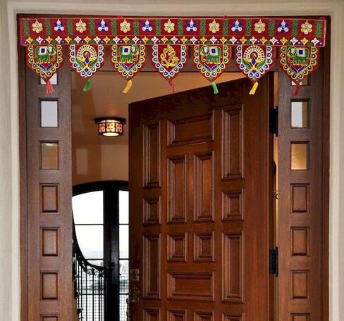 SATVIK Handmade Valvet Fabric Toran Door Decorations Indian Diwali Decorations Items Fancy Door Subh Labh Latkan Bandarwal Hangings Valance Deepawali Mandir Puja Diwali Diya Rangoli Traditional Items in Saudi Arabia