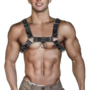 Punk PU Leather Harness for Man Adjustable Leather Harness Body Chest Half Harness Punk Belt Clubwear Costume in Kuwait