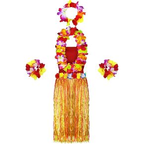 Hercicy 6 Pcs Hawaiian Woman Costume Include Hula Skirt Crop Top Hawaiian Flower Leis Necklace Bracelet for Women in Kuwait