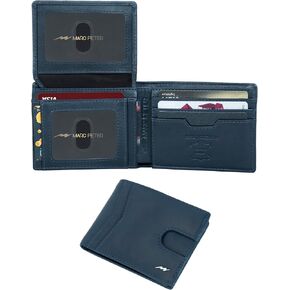 Marc Peter Wallet for Men Slim Bifold RFID Blocking with 2 ID Window up to 14 cards Minimalist Front Pocket Full Grain Leather Wallet and Gift Box Crazy Horse Brown in Saudi Arabia