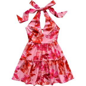 Floerns Women's Floral Print Sleeveless Halter Neck Layered Hem A Line Mini Dress in Saudi Arabia
