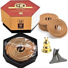 Sandalwood Coils Incense (40 PCS) with Spiral Holder Burner, Natural Chinese Coils Spiral Design for Long-Lasting Premium Scent Aroma Fragrance Gifts in Kuwait