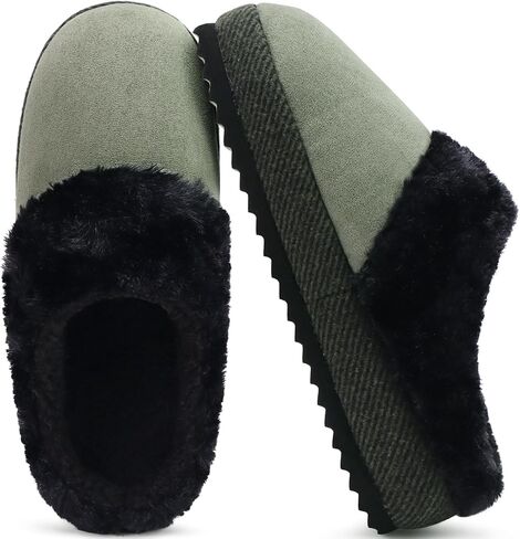 ONCAI Womam Slippers with Cushion Yoga Mat Faux Fur Lining Fuzzy Suede Warm Winter House Slippers Shoes Ladies Indoor and Outdoor Cozy Rubber Sole US Size 5-11 in Saudi Arabia