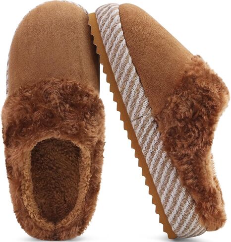ONCAI Womam Slippers with Cushion Yoga Mat Faux Fur Lining Fuzzy Suede Warm Winter House Slippers Shoes Ladies Indoor and Outdoor Cozy Rubber Sole US Size 5-11 in Saudi Arabia