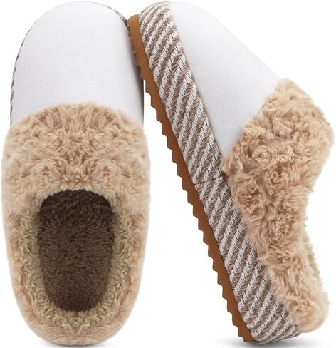 ONCAI Womam Slippers with Cushion Yoga Mat Faux Fur Lining Fuzzy Suede Warm Winter House Slippers Shoes Ladies Indoor and Outdoor Cozy Rubber Sole US Size 5-11 in Kuwait