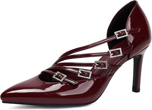 Women's Slip On Stiletto High Heels Elegant Closed Pointed Toe Strappy Dress Pumps with Rhinestone Buckles for Wedding Bridal Party Work Formal Pump in Kuwait