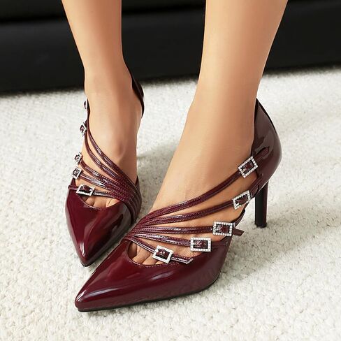 Women's Slip On Stiletto High Heels Elegant Closed Pointed Toe Strappy Dress Pumps with Rhinestone Buckles for Wedding Bridal Party Work Formal Pump in Kuwait