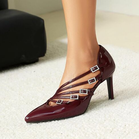 Women's Slip On Stiletto High Heels Elegant Closed Pointed Toe Strappy Dress Pumps with Rhinestone Buckles for Wedding Bridal Party Work Formal Pump in Kuwait