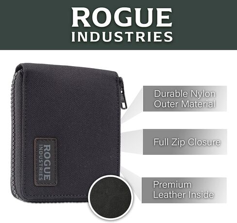 محفظة من النايلون السوداء السوداء للرجال من Rogue - سعة 10 بطاقة ، فتحة نقدية كاملة ، حقيبة عملة قابلة للتوسيع - جلد ممتاز ونايلون متين - مواد حظر RFID in Kuwait