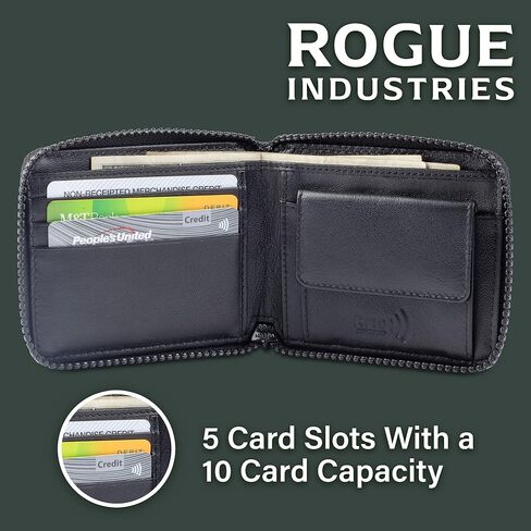 محفظة من النايلون السوداء السوداء للرجال من Rogue - سعة 10 بطاقة ، فتحة نقدية كاملة ، حقيبة عملة قابلة للتوسيع - جلد ممتاز ونايلون متين - مواد حظر RFID in Kuwait