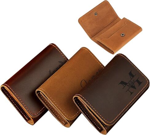 Wallet for Men Top Leather Wallets with Engraved Name initial Custom Ideal Gift for Bestman Groomsman Husband Dad Boyfriend Anniversaries Birthday Christmas Gifts Light Brown in Kuwait
