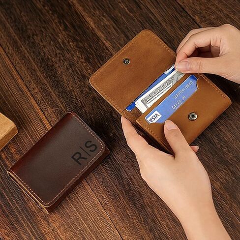 Wallet for Men Top Leather Wallets with Engraved Name initial Custom Ideal Gift for Bestman Groomsman Husband Dad Boyfriend Anniversaries Birthday Christmas Gifts Light Brown in Kuwait