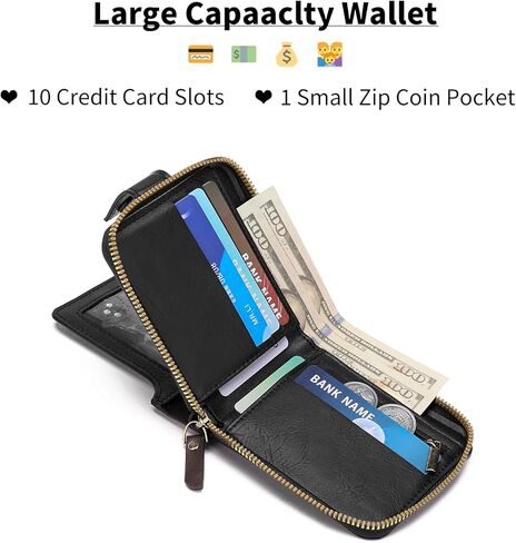 Wallet Men Leather Bifold Wallets For - Flap ID Window Zip Coin Pocket Mensr Wallets - Big Capacity Credit Card Travel Wallet in Kuwait