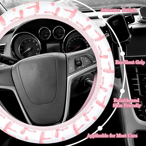 Tallew 10 Pcs Pink Bow Car Accessories Set for Women Cute Coquette Car Accessories Pink Steering Wheel Cover Center Console Armrest Cushion Cup Mats Air Vent Clips Seat Belt Covers Interior Decor in Saudi Arabia