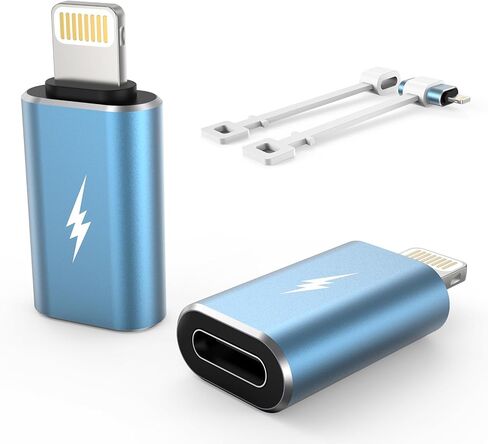 محول TechMatte USB C من النوع C إلى Lightning [عبوة من قطعتين] شحن 12 وات متوافق مع iPhone 14 والموديلات السابقة iPad iPod AirPods، وليس لسماعات الرأس/OTG Android حامل مضاد للفقد، فضي in Kuwait