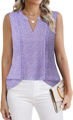 VALOLIA Womens Sleeveless Chiffon Double Layers Blouse Summer Tank Tops V Neck Loose Dressy Work Shirt 2025 in Kuwait
