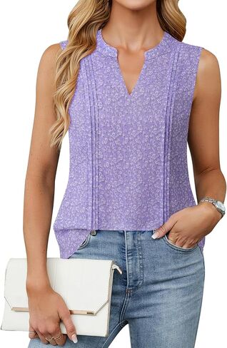 VALOLIA Womens Sleeveless Chiffon Double Layers Blouse Summer Tank Tops V Neck Loose Dressy Work Shirt 2025 in Kuwait