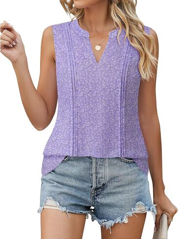 VALOLIA Womens Sleeveless Chiffon Double Layers Blouse Summer Tank Tops V Neck Loose Dressy Work Shirt 2025 in Kuwait