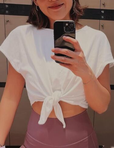 Womens Solid Ruched Tie Front T Shirt Summer Basic Tee Shirts Cap Sleeve Crop Tops Outfits in Saudi Arabia