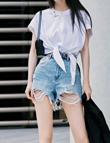 Womens Solid Ruched Tie Front T Shirt Summer Basic Tee Shirts Cap Sleeve Crop Tops Outfits in Saudi Arabia