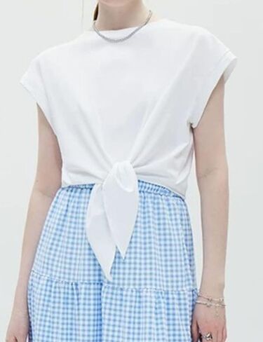Womens Solid Ruched Tie Front T Shirt Summer Basic Tee Shirts Cap Sleeve Crop Tops Outfits in Saudi Arabia