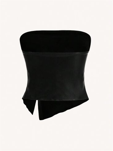 MakeMeChic Women's Leather Tops Strapless Concert Bandeau Crop Tube Tops Ruched Split Club Shirt in Saudi Arabia