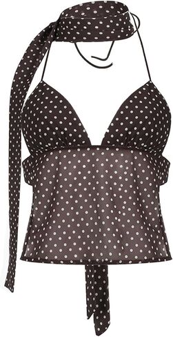 Women Sexy Camisole Top Sleeveless Backless V-Neck Polka Dot Print Tank Top Y2k Coquette Halter Neck Cami Crop Top in Saudi Arabia
