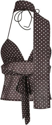 Women Sexy Camisole Top Sleeveless Backless V-Neck Polka Dot Print Tank Top Y2k Coquette Halter Neck Cami Crop Top in Saudi Arabia