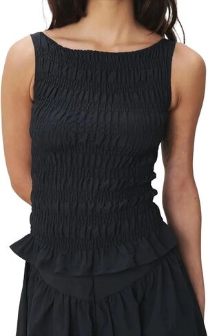 نساء مدخن الدبابة أعلى y2k shirred frill أكمام المحصول أعلى منقوشة الكشكش قميص العطلة in Saudi Arabia