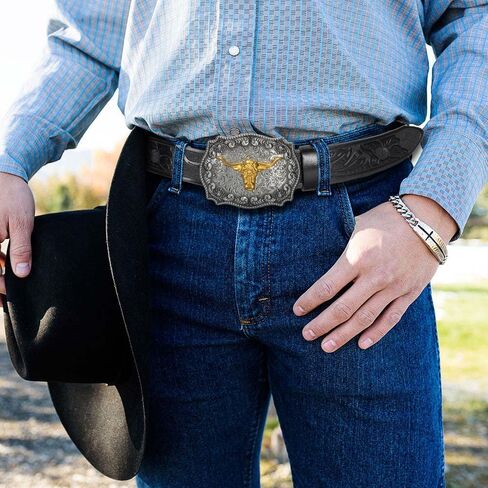 INOGIH Women's & Men's Western Turquoise Belt - Vintage Coffee Embossed PU Leather Belt for Jeans Pants in Saudi Arabia