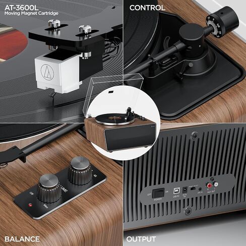 All in One Vinyl Record Player, Bluetooth Turntable with Built in 4 Stereo Speakers Phono Preamp, High Fidelity Turntables for Vinyl Records with Magnetic Cartridge AT-3600L MM, Belt Drive 2-Speed in Saudi Arabia