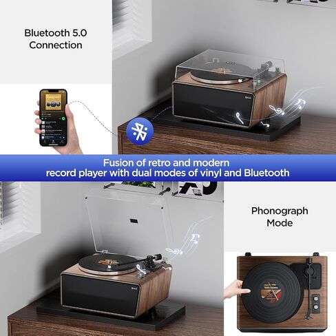 All in One Vinyl Record Player, Bluetooth Turntable with Built in 4 Stereo Speakers Phono Preamp, High Fidelity Turntables for Vinyl Records with Magnetic Cartridge AT-3600L MM, Belt Drive 2-Speed in Saudi Arabia