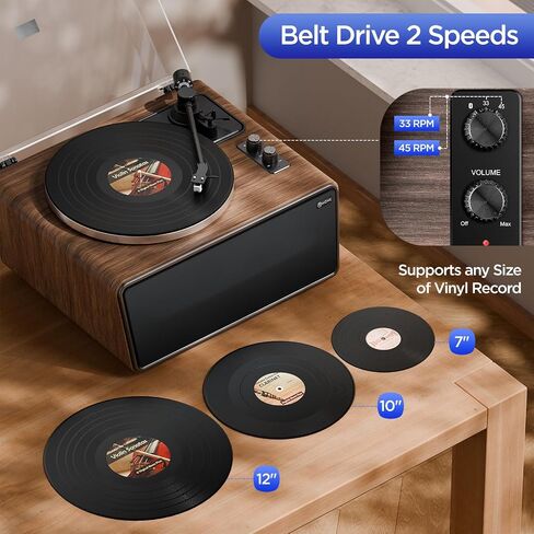 All in One Vinyl Record Player, Bluetooth Turntable with Built in 4 Stereo Speakers Phono Preamp, High Fidelity Turntables for Vinyl Records with Magnetic Cartridge AT-3600L MM, Belt Drive 2-Speed in Saudi Arabia