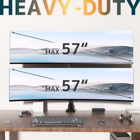 Dual Monitor-Arm Ultrawide Heavy Duty - 27-57 inch Vertical Dual Monitor Mount, Adjustable Stacked Double Monitor Desk Mount Stand, Max Load 59.4 lbs (per Screen), VESA 75 100 mm, Black in Kuwait
