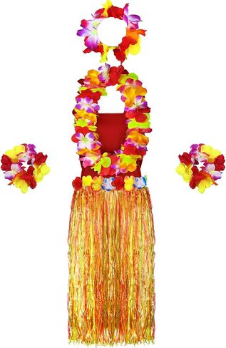 Hercicy 6 Pcs Hawaiian Woman Costume Include Hula Skirt Crop Top Hawaiian Flower Leis Necklace Bracelet for Women in Saudi Arabia