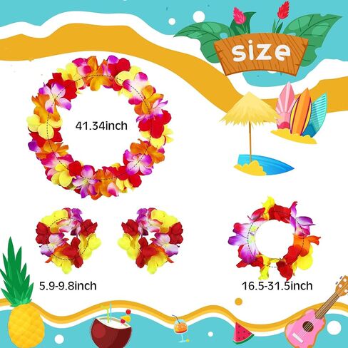 Hercicy 6 Pcs Hawaiian Woman Costume Include Hula Skirt Crop Top Hawaiian Flower Leis Necklace Bracelet for Women in Saudi Arabia