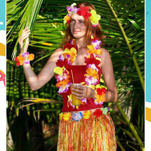 Hercicy 6 Pcs Hawaiian Woman Costume Include Hula Skirt Crop Top Hawaiian Flower Leis Necklace Bracelet for Women in Saudi Arabia