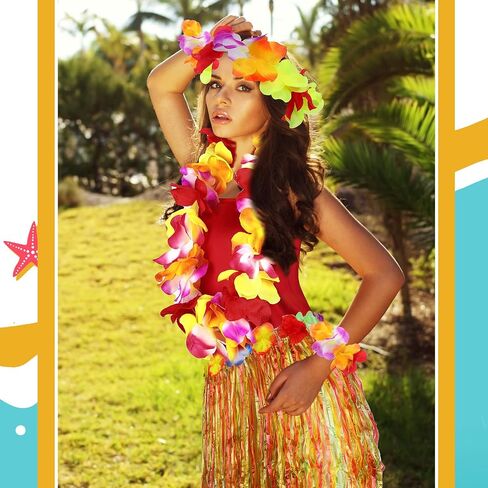 Hercicy 6 Pcs Hawaiian Woman Costume Include Hula Skirt Crop Top Hawaiian Flower Leis Necklace Bracelet for Women in Saudi Arabia
