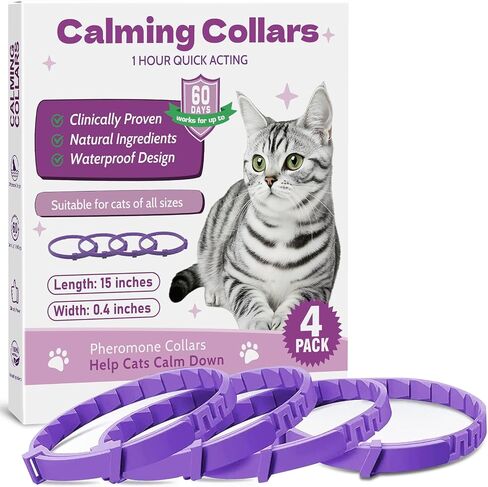 Calming Collar for Cats -4 Pack Soother Cats Calming Collars Anxiety Relief Stress Drug-Free & Lavender-Free -Adjustable for Small, Medium Large Cat -Natural Ingredients Pheromones Rapid Effect Grey in Saudi Arabia