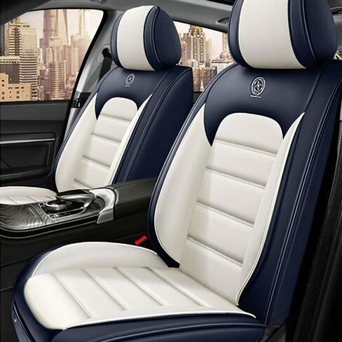أغطية مقعد السيارة لـ Volvo S40 2000-2011 ، غطاء مقعد جلدي ناعم مضاد للماء مع جيوب تخزين (رمادي وبيضاء ، مجموعة أمامية) in Kuwait