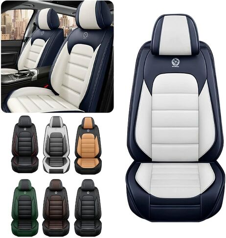 أغطية مقعد السيارة لـ Volvo S40 2000-2011 ، غطاء مقعد جلدي ناعم مضاد للماء مع جيوب تخزين (رمادي وبيضاء ، مجموعة أمامية) in Kuwait