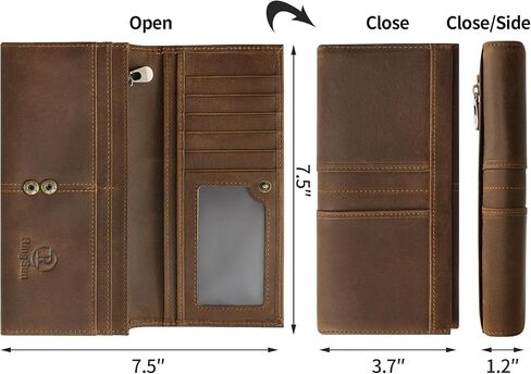 Ringsun Genuine Leather Long Wallet for Woman Men with Zipper RFID Blocking Bifold Wallet with ID Window 9 Card Slots in Saudi Arabia