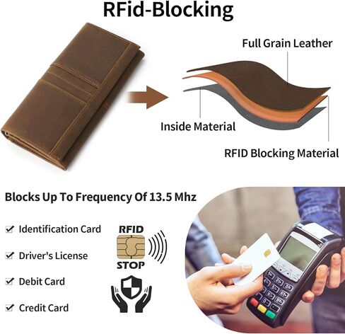 Ringsun Genuine Leather Long Wallet for Woman Men with Zipper RFID Blocking Bifold Wallet with ID Window 9 Card Slots in Saudi Arabia