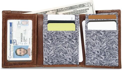 Eddie Bauer Men Pioneer Leather و Canvas Canvas Trifold Wallet (رسومات متنوعة) in Saudi Arabia